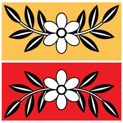 Elegant Floral Design with Black and White Flowers on Red and Yellow Background
