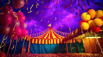 birthday party background with balloons and confetti