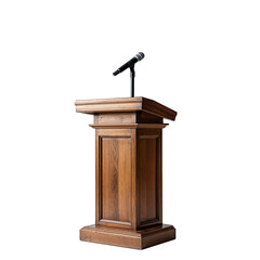 Presentation Podium with Microphone and Wooden Finish Isolated on Transparent Background.