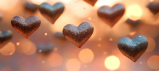 A cascade of heart-shaped confetti falling in various shades, set against a soft pastel background, creating a festive and romantic atmosphere.