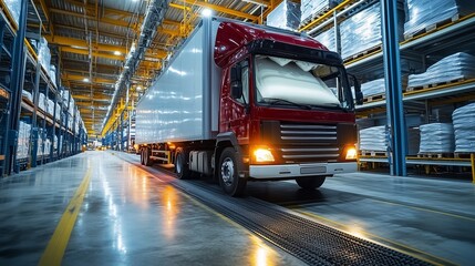 Fototapeta premium Refrigerated Truck Being Filled with Dairy Products at a Cold Storage Facility