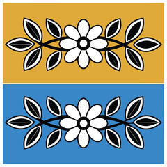 Elegant Floral Design with Black and White Flowers on Red and Yellow Background