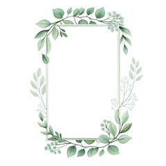 Obraz premium Elegant Greenery Frame Botanical Border Watercolor Leaves Wedding Invitation Design Floral Rectangle