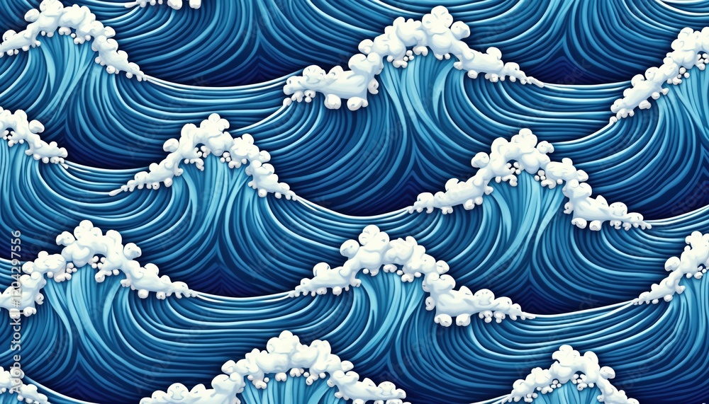Aufkleber seamless pattern of powerful ocean waves. strong dynamic blue waves with white foam. artistic styliz