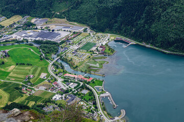 Aerial View Looking Down on Olden Norway 