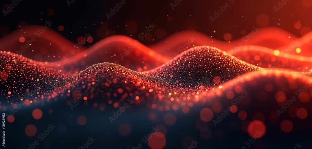 Leinwandbilder Abstract illustration with dynamic red wavy lines. Red, dark dots form flowing shapes. Pattern evokes energy, motion. Digital art piece could used as backdrop for landing page, presentation,