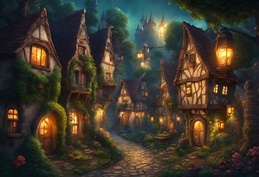 おとぎ話にでてくる、森の奥にある魔法の町