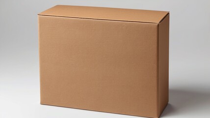 An empty closed blank cardboard box mockup, png file of isolated cut out object with shadow on white background.
