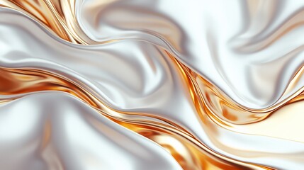 Abstract gold and white silk fabric waves.