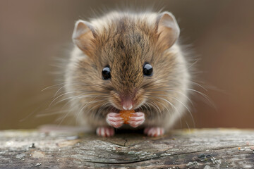 Close-Up Photograph of an Adorable Mouse Nibbling on a Bread Crumb