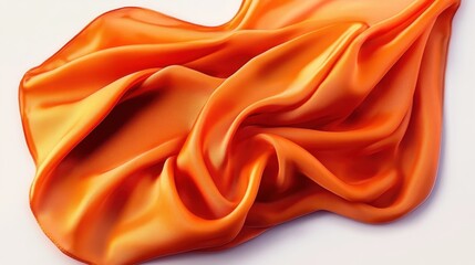 Obraz premium Silky orange fabric, flowing texture, soft folds, luxurious satin, golden amber hue, smooth drapery, elegant textile, fashion photography, studio lighting, high contrast, macro detail, white backgroun