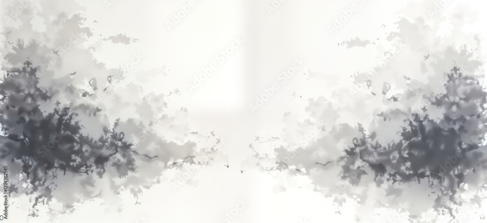 Poster Abstract vintage sky scene with monochrome clouds. Watercolor texture suggests dynamic weather event like storm smoky cloudscape. Gray, white tones create dramatic, evocative atmosphere evoking sense