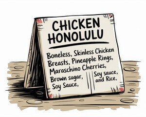 Naklejka premium Chicken Honolulu Menu Sign Shows Ingredients