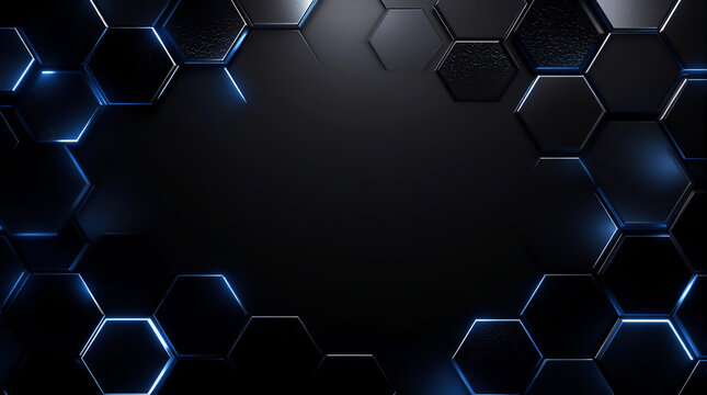 Modern Dark Background with Shiny Hexagon Steel Pattern and Metallic Glow - Moderner Dunkler Hintergrund mit gl&auml;nzendem Stahl-Hexagon-Muster und metallischem Glanz