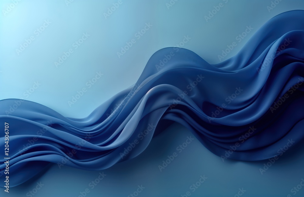 Poster dark blue fabric drapes gracefully in flowing waves against soft light blue background. elegant desi