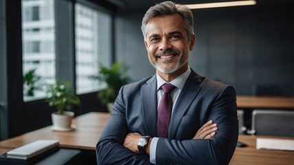 Fototapeta premium A professional businessman dressed in formal business attire, working in an office setting.