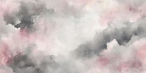 Abstract watercolor background, soft pink and gray colors with clouds