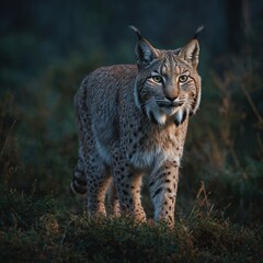 A sleek lynx stalking prey in the twilight.