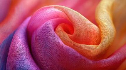 Chic scarf wrapped, close-up of soft fabric draped elegantly, vibrant colors and texture