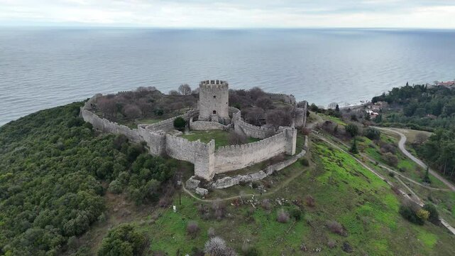 Aerial view of the Castle of Platamon in Pieria Macedonia, Greece