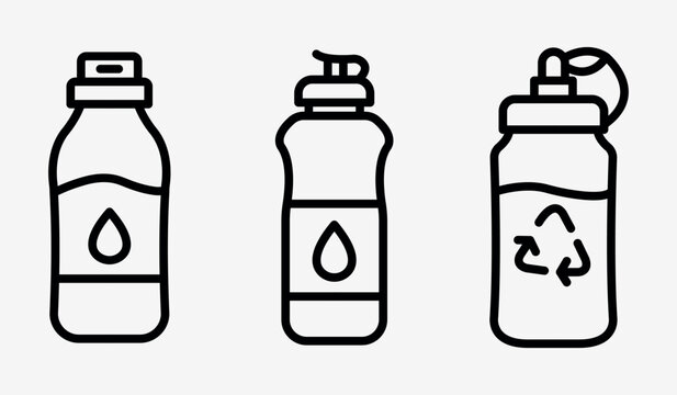 reusable water bottle outline or line icon design bundle.