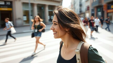 portrait of a beautiful woman looking off camera and smiling