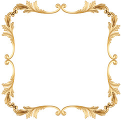 Golden frame on transparent background, cut out, 3D render
