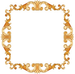 Golden frame on transparent background, cut out, 3D render
