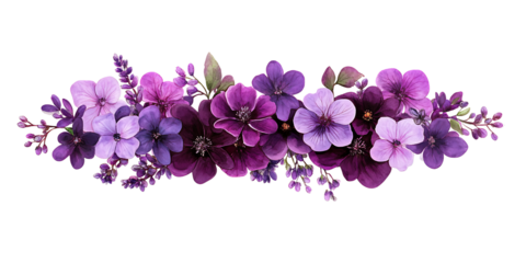 Purple and lavender colored flowers isolated on white background PNG.AI GENERATED