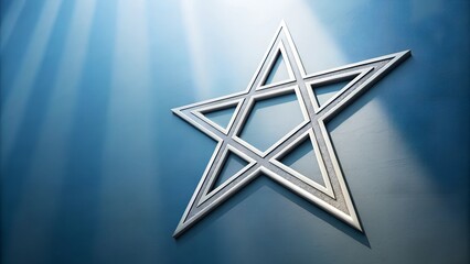Obraz premium An elegant six-pointed star outlined in silver, set against a gradient blue background. The star has clean, sharp edges, with a subtle shadow effect that creates a sense of depth and dimension.