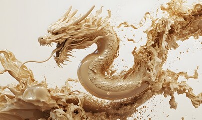 Fototapeta premium Beige dragon sculpted from liquid, splashing.