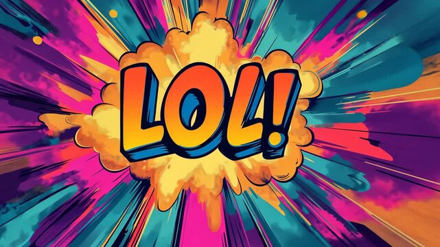 Pop art Lol! text. Colorful background in pop art retro comic style. Pop art animation video.