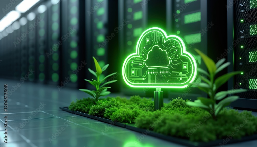 Aufkleber eco-friendly cloud computing concept. green energy icons on data centers. modern tech solution for s