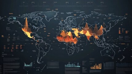Visual representation of global data trends and analytics showing geographic patterns in activity and statistics. Generative AI