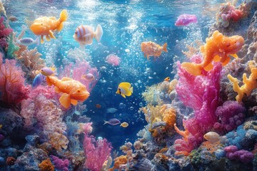 Naklejka premium A vibrant underwater dance party with sea creatures.