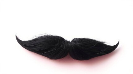 A black mustache moustache set against a plain white background, highlighting its bold and classic appearance.