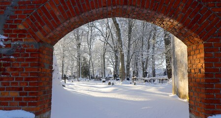 old small cemetery in winter