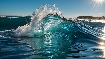 High-Speed Capture of an Ocean Wave Mid-Crash with Sunlit Water