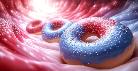 Fototapeta premium Group of donuts with colorful sprinkles, creating a sweet and tempting display