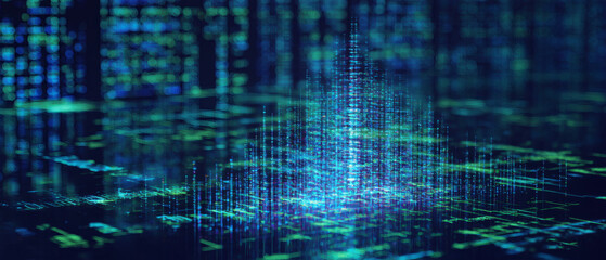 abstract visualization of data and information in graph form, conceptual 3D illustration of futuristic technology, complex systems and calculations