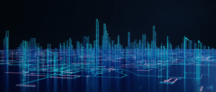 abstract visualization of data and information in graph form, conceptual 3D illustration of futuristic technology, complex systems and calculations