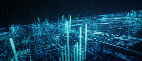 abstract visualization of data and information in graph form, conceptual 3D illustration of futuristic technology, complex systems and calculations