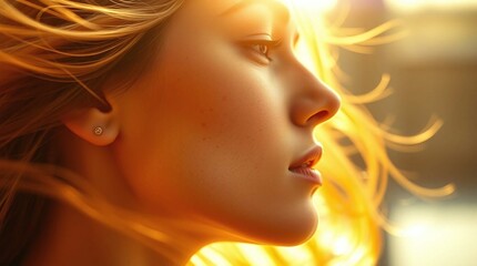 Close portrait of a beautiful woman with freckles or acne on face