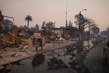 Buildings turned to rubble in the Palisades fire