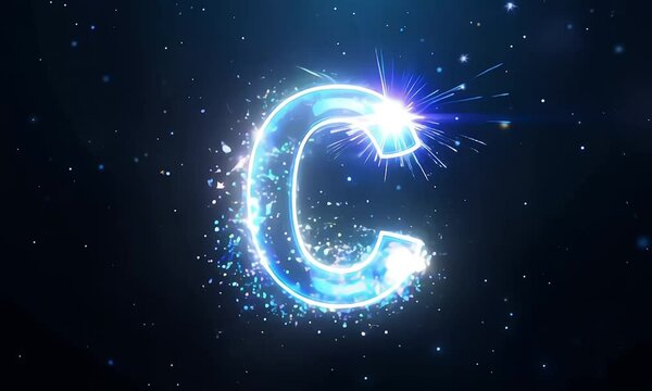 Electric blue glowing letter c alphabet with spark a modern graphic