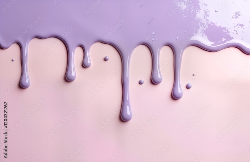 Leinwandbilder lilac liquid paint drips down pink surface creating abstract pattern. fluid drips form beautiful str