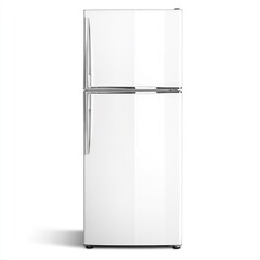 Sleek White Top-Mount Fridge. Modern Dual-Door Appliance on Crisp White Canvas for Kitchen Essentials