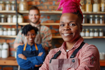 Fototapeta premium Transgender Business Owner with Diverse Staff Members Working Together, Concept of Inclusion and Collaboration