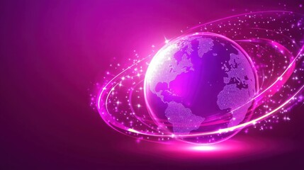 Obraz premium Digital glowing globe with pink light trails