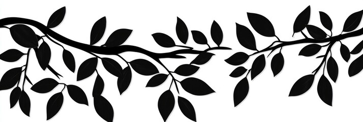 Elegant Laurel Branch Silhouette Design for Decorative Framing in Black and White